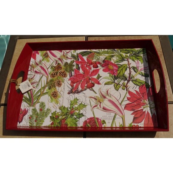 Lacqured Tray Michel Design Works Christmas Holiday 19 x 13 x 2 Decoupage Wooden - Picture 15 of 16